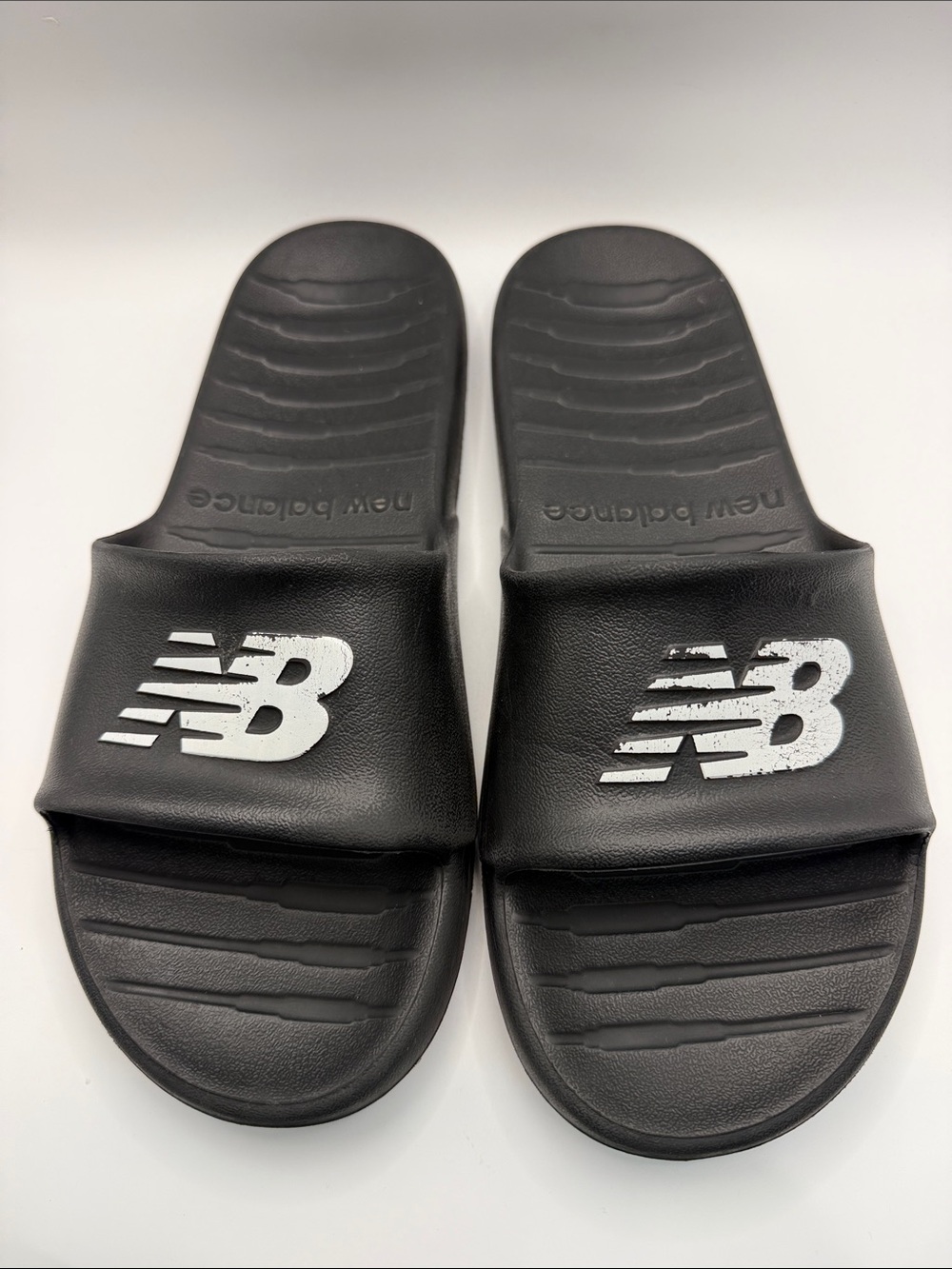 New Balance Black Slides with White NB Logo